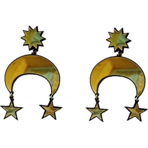 New Fashion Pendant Tassel Acrylic Moon Star Earrings Exaggerated Mirror Earring for Women Jewelry Duftgold