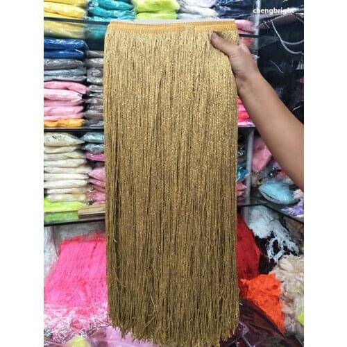 Wholesale 10m Long chinlon Tassel Fringe Decorating Lace Ribbons Accessories Sewing Latin Dress Clothing 50cm width gold silk