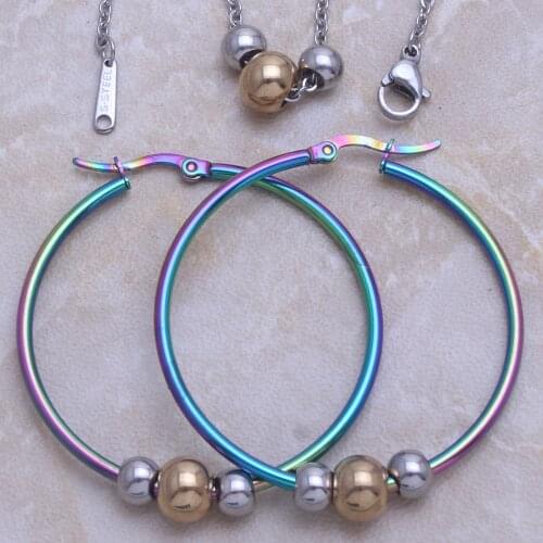 Wholesale High Quality Fashion Jewelry Stainless Ball Pendant Necklace & Hoop Earrings Set For Woman& Girl Jewels Store SF910010
