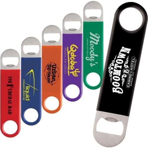 Vinyl Coated Stainless Steel Flat Bottle Opener Bar Blade Bartender Beer Bottle Opener Custom Logo Free Printing Pack of 100