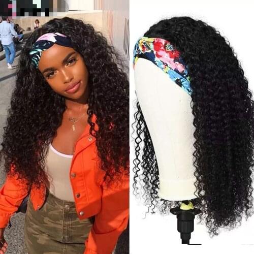 Peruvian Kinky Curly Headband Human Hair Wig With Free Random Bands Gift Full Machine Remy 10-24inch 200% density