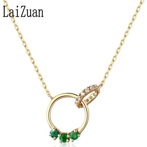 LaiZuan Solid 18K Yellow Gold AU750 Certified Genuine Natural Emerald Diamonds Trendy Elegant Unique Jewelry Necklaces Pendant