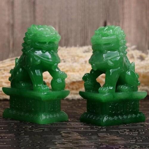 RARE A PAIR CHINA NATURAL JADE HAND-CARVED STATUES FO DOG LION LION STATUE DESKTOP ORNAMENTS DECORATION CRAFTS ORNAMENTS