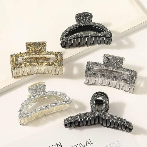 Retro Crystal Hair Claws Crab For Women Full Rhinestone Crystal Hair Clip Metal Hairpins Square Arc Cross Clips Hair Accessories