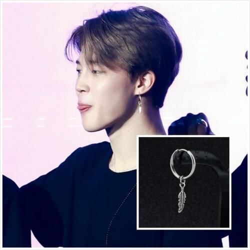 1 pc KPOP Bangtan Boys Jimin same Stud EarringsTiny Leaf Pendant Earring Hip Hop Stainless steel Jewelry for men women