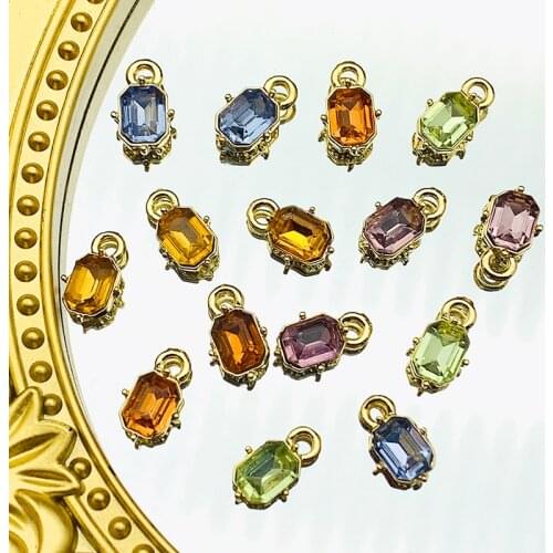 10Pcs/set Colorful Square Rhinestone Charms Accessories Handmade Jewelry for Making DIY Pendants Earrings Necklaces Wholesale