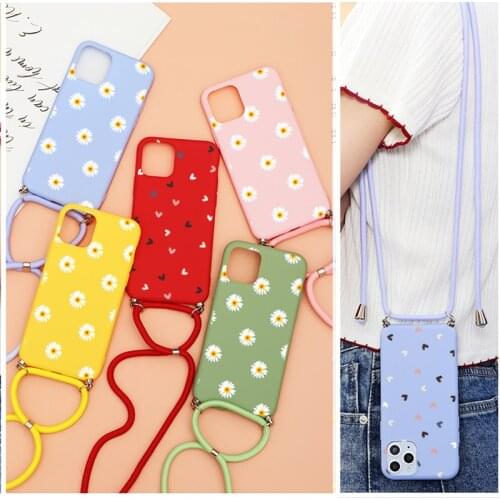 Daisy Flower Shell Strap Cord Chain Phone Necklace Lanyard Phone Case For iPhone 11 12 Pro XS Max XR X 6 6S 7 8 Plus 5 SE2 Cover