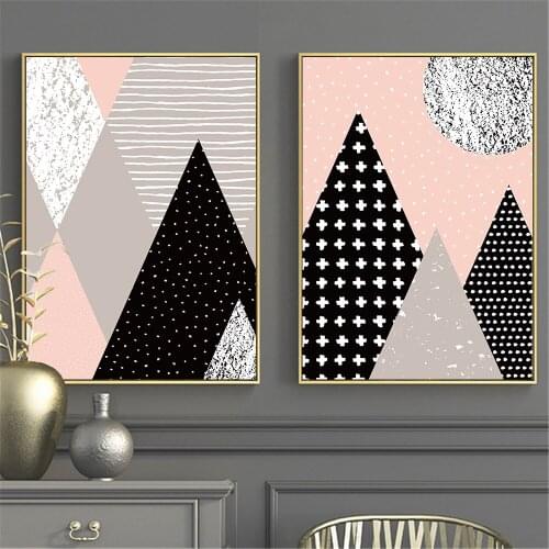 Nordic Poster Geometry Graph Canvas Painting Pink Gray Black Abstract Mountain Pattern Wall Picture Creative Home Decor Quadro