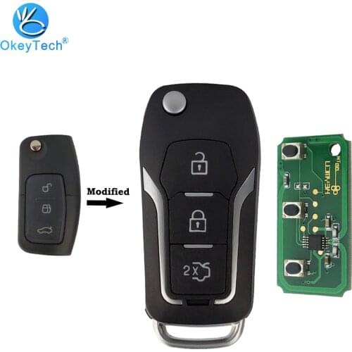 OkeyTech for Ford for Focus Kuga Fiesta Escape Galaxy Edge Flip Folding Remote Key 3 Button 433Mhz 4D63/4D60 Chip HU101 Blade