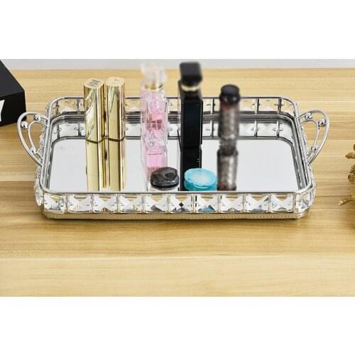 Modern Style Mirrored Vanity Makeup Cosmetic Display Tray Bathroom Bedroom Decorative Tray