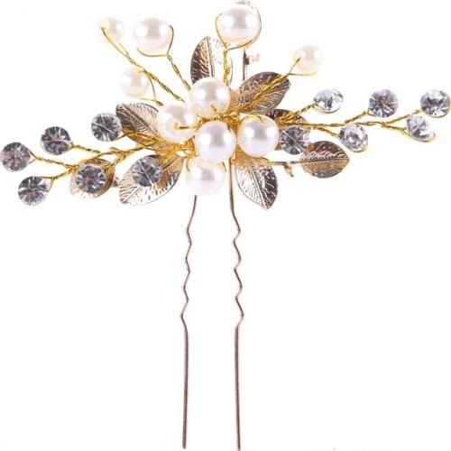 Bridal Gold Leaf Pearl Hair Sticks Wedding Accessories Rhinestone Hairwear Headbands Tiaras Crown For Women