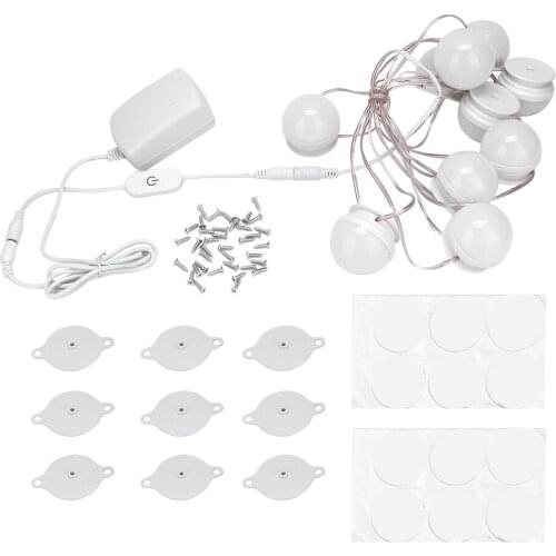 10 LED Dressing Table Makeup Lamp Bathroom Toilet Punch-Free Vanity Mirror Light 100-240V(US Plug White)