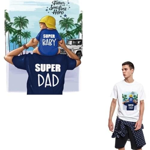 Pulaqi Russian Father Patches For Clothing T-Shirt Stickers Iron On Heat Transfer Super Dad&Son Thermal Sticker On Clothes Patch