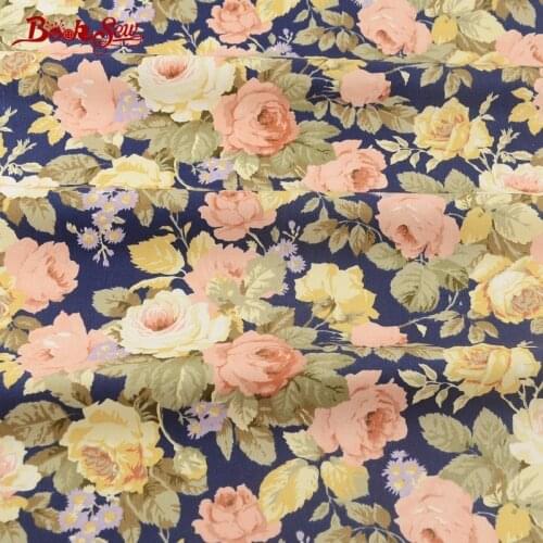 Booksew Home Textile Blue Meter Fabric For Sewing Cotton Twill Fabric Rose Pattern Sewing Dolls Scrapbooking Clothing Crafts