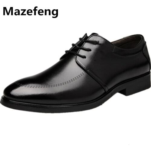 Mazefeng 2019 New mens formal shoes genuine leather oxford shoes for men italian dress shoes Male wedding shoes laces leather