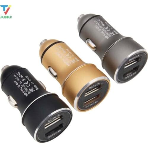 Universal Dual USB Car Charger Adapter Metal Flat Mobile Phone Charging 5V 2-Ports Phone Car Charger 100pcs/lot
