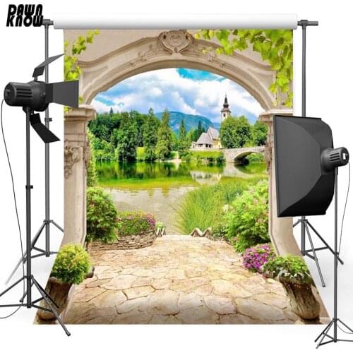 DAWNKNOW Arch Vinyl Photography Background For Family River Water New Fabric Polyester Backdrop For Wedding Photo Studio G619