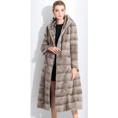 2021 Brand luxury women natural import mink fur jacket length 120cm With sashes elegant lady high quality winter fur coat