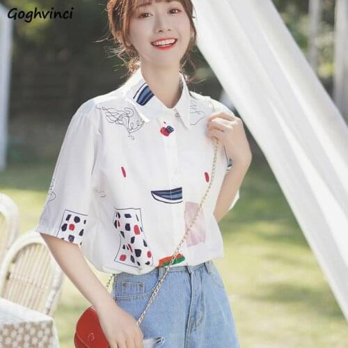 Shirts Women Short Sleeve Turn-down Collar Sweet Students Leisure Chiffon Blouses Womens Tops Korean Style All-match Shirt Chic