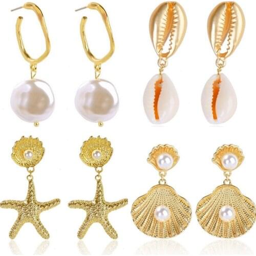 Asian European and American earrings with Retro Baroque Earrings shaped imitated pearl Bohemian Earrings for women female