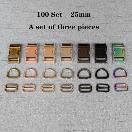 100 Set (B) 25mm Metal D Ring+Adjustable+Release Buckle For High Quality Hardware Pet Dog Collar Accessory 3JT25mm07B