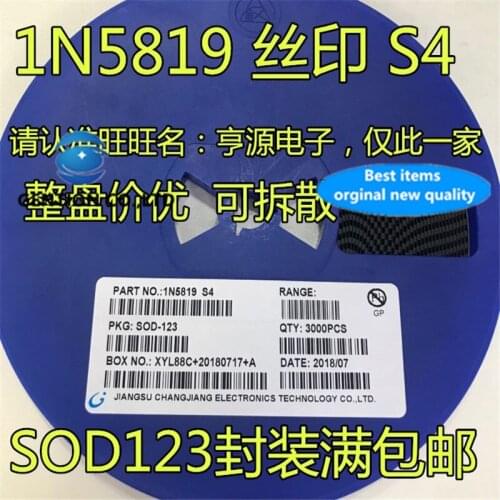 100Pcs 1N5819 1N5819W SOD123 Silkscreen S4 1206 IN5819 in stock 100% new and original