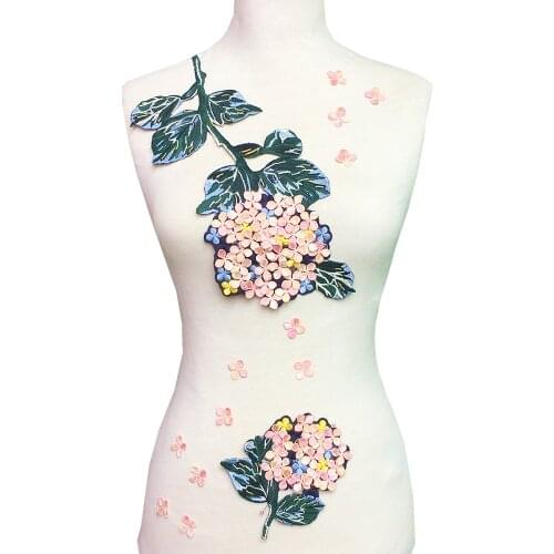 2pair 3D Hydrangea Embroidery Patch Flower Patches Embroidered Flowers Applique Patches For Clothing Parches Sew On AC1192