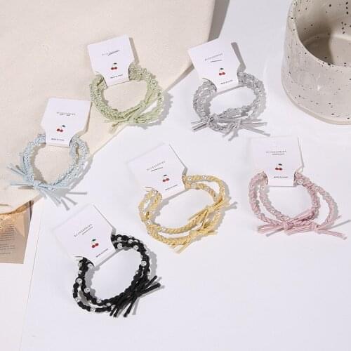 2pcs Pearl Hair Rope 6 Colors Hand-woven Beaded High Elasticity Bracelet Ponytail Holder Hair Accessories for Women d88