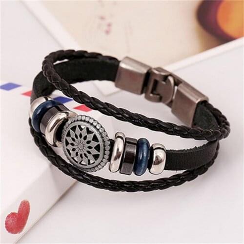 2021 New Man Women Unisex Fashion Retro Multilayer Faux Leather Hollow Flower Braided Bracelet for Party Club