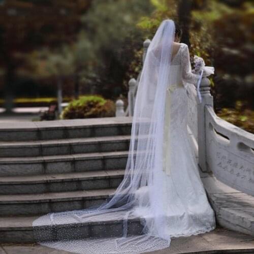 3Meter White Ivory Long Pearl Bridal Veil With Comb One Layer Cathedral Veil with Heavy Pearls Velos de Noiva Wedding Veil PS02