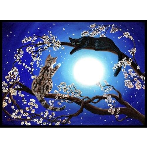 30x40 Diy Diamond Painting 5d for Home Decor , Living Room Decoration ，Cat in the Moonlight