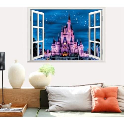 3D Broken Wall Castle Night Scene Wall Stickers Decorative Adesivo De Parede Removable Vinyl Decals 50x70cm CP0572