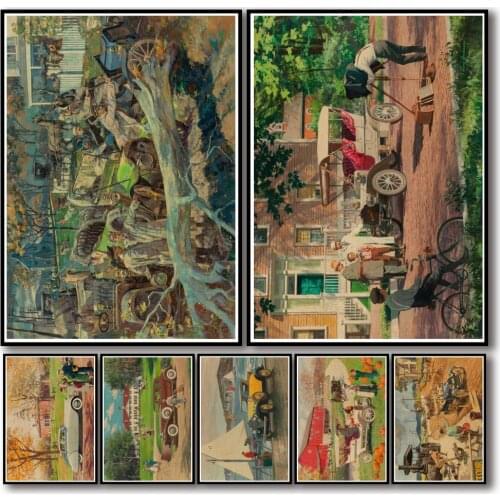 42 Designs Gran Torino Rattletrap Vintage Car Kraftpaper Poster Oil Painting Artwork Wall Sticker for Coffee House Bar