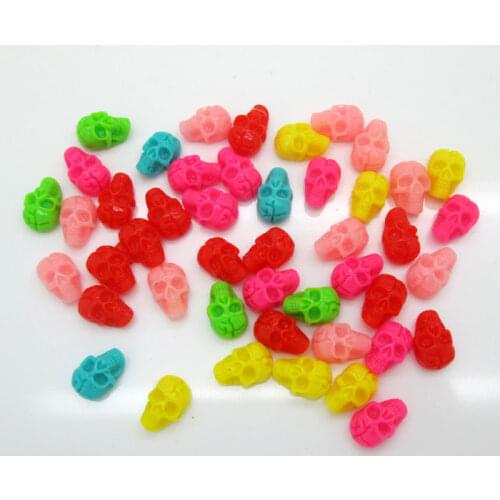 50Pcs Mixed Resin Skull Beads Decoration Crafts Flatback Cabochon Scrapbooking Fit Phone Embellishments Diy Accessories