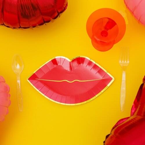 8pcs Theme Party Gilding Disposable Tableware Paper Lips Plate Cup Wedding Birthday Anniversary Party Decoration Supplies