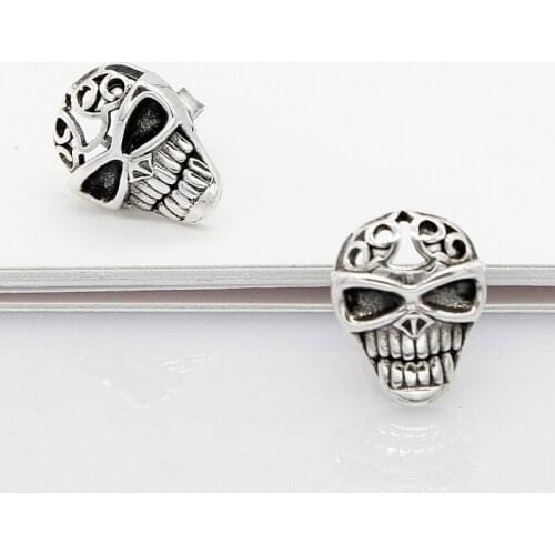 925 Sterling Silver Pirate Skull Stud Earrings Punk Rock Gothic Biker Earrings For Men Women Silver Fashion Jewelry