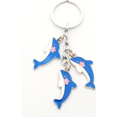 FREE SHIPPING BY DHL 100pcs/lot Lovely Metal Dolphin Keychains Zinc Alloy Dolphin Keyrings for Gifts