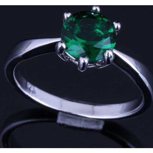 Valuable Round Green Cubic Zirconia Silver Plated Ring V0103