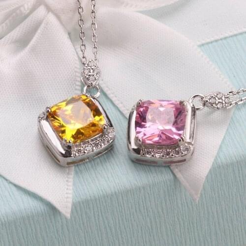 Buyee 925 Sterling Silver Female Necklace 9mm Cushion Crystal Stone Wedding Necklace Chain for Women Fashion Elegant Jewelry