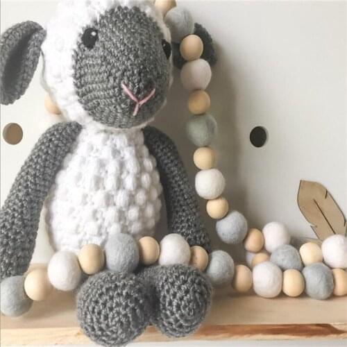 Wooden Beads Felt Ball Garlands 60Pcs Rustic Home Decor Christmas Kids Gifts Wall Decorations Nordic Nursery Baby Room Ornament