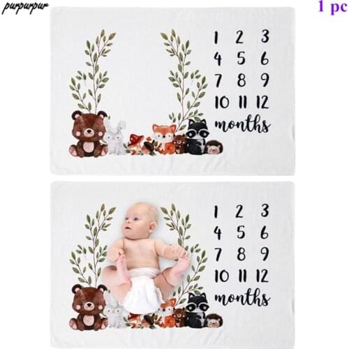 Baby Monthly Record Growth Milestone Blanket Newborn Cute Animal Pattern Photography Props Photo Creative Background Cloth