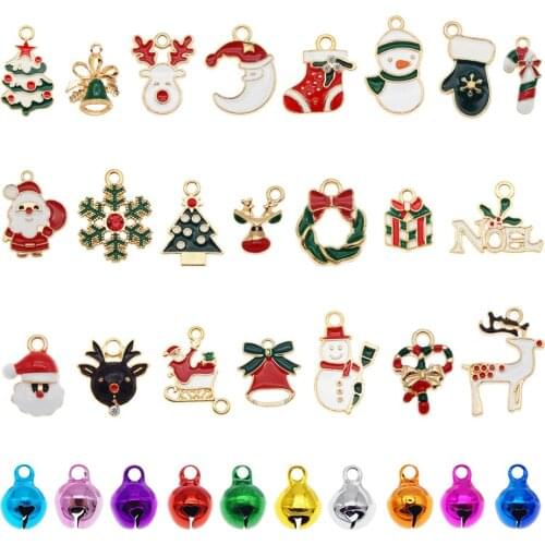 Julie Wang 20PCS Enamel Christmas Charms Bells Pendant For Bracelet Making Jewelry DIY Xmas Home Decor Accessory