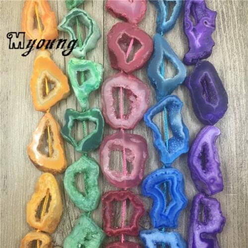 Freeform Agates Geode Slice Pendant Beads,Quartz Druzy Slab Beads For DIY Jewelry Making MY1967