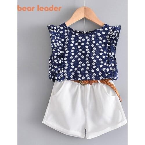 Bear Leader 2021 New Summer Casual Children Sets Flowers Blue T-shirt+ Pants Girls Clothing Sets Kids Summer Suit For 3-7 Years