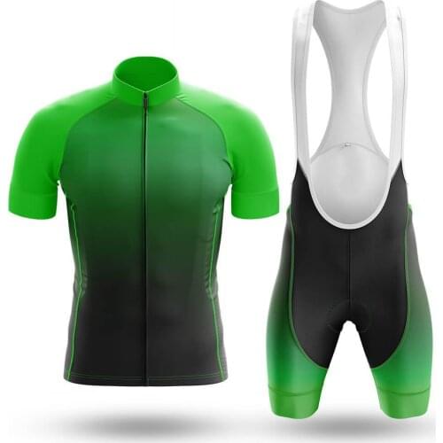 Green Gradient Cycling Jersey Set Sport Team Bike Men Clothing Quick Dry Summer Sleeve Cycling Road Ride Shirt Bib Short Gel Pad