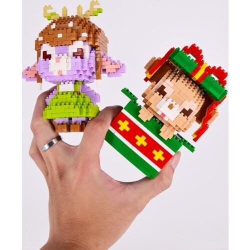 MOC Mini Animals Rabbit Bear Building Blocks Christmas Gift Anime Diamond Micro Brick Toys For Children gifts
