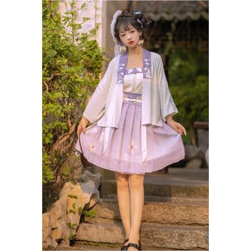 Song Zhizi Three-piece Chinese Hanfu Han Element Short Skirt Cabbage Original Hanfu Female Traditional Chinese Tops for Women