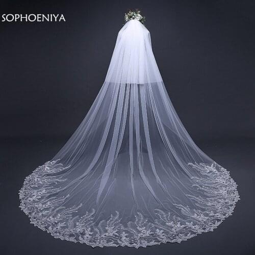 New Arrival Ivory Appliques Lace Bride veil wedding accessories 2020 veu de noiva voile mariage Sexy wedding veil welon slubny