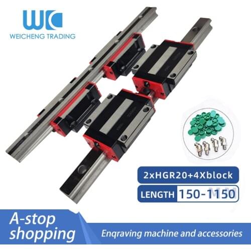 2pc Linear Rail Guide HGR20 HGH20 any length+4pc HGH20CA Linear Narrow/Flange carriges Sliding Block HGW20CC cnc parts