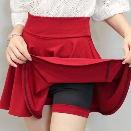 Women High Waist Sexy Pleated Mini Skirts with Safe Lining Elastic Slim Solid A-line Skirt Vintage Elegant Cute Sweet Skirts